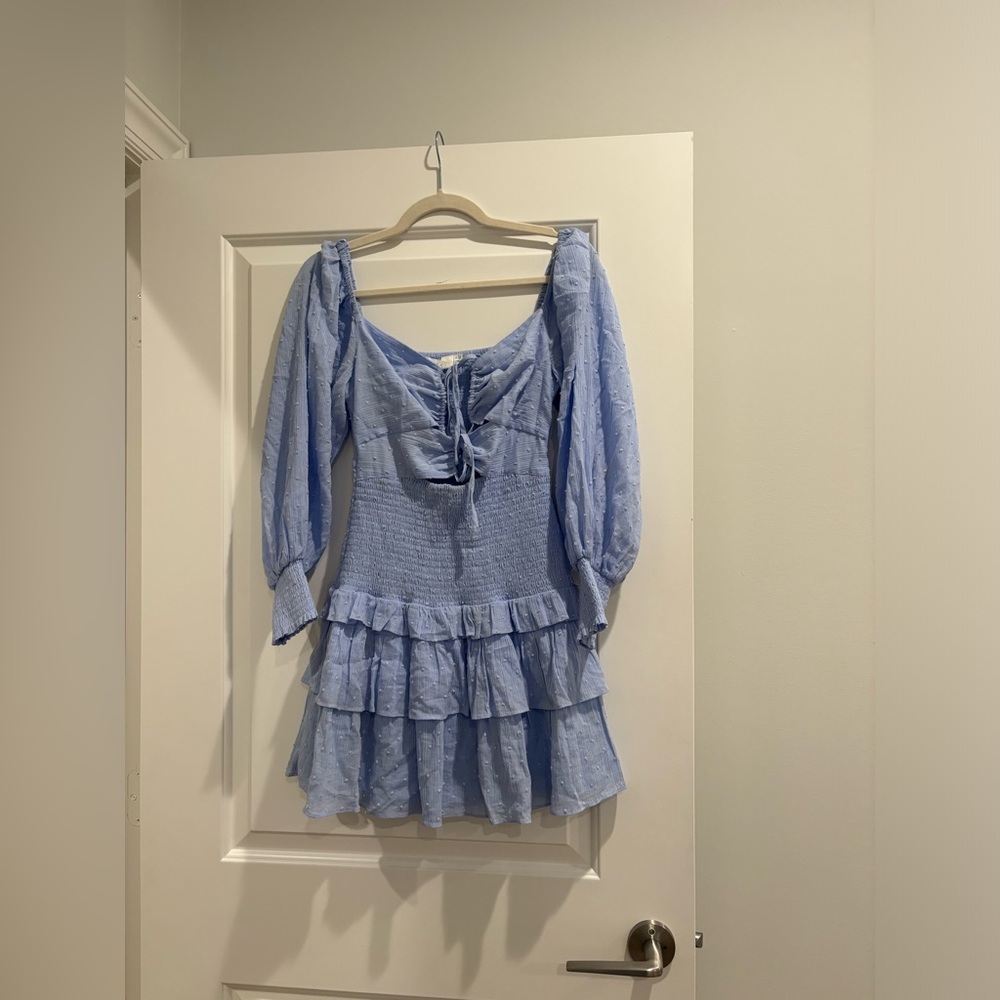 ASTR the Label Light Blue Ribbed and Ruffled Mini Dress